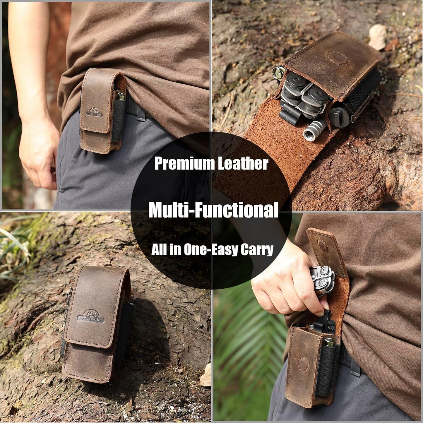 Leather Multitool Sheath for Belt - Multitool Holster for Belt - Multitool Pouch Fits Folding Tool - Magnetic Closure EDC Belt Organizer - EDC Belt Pouch - Multitool Holder, DarkBrown