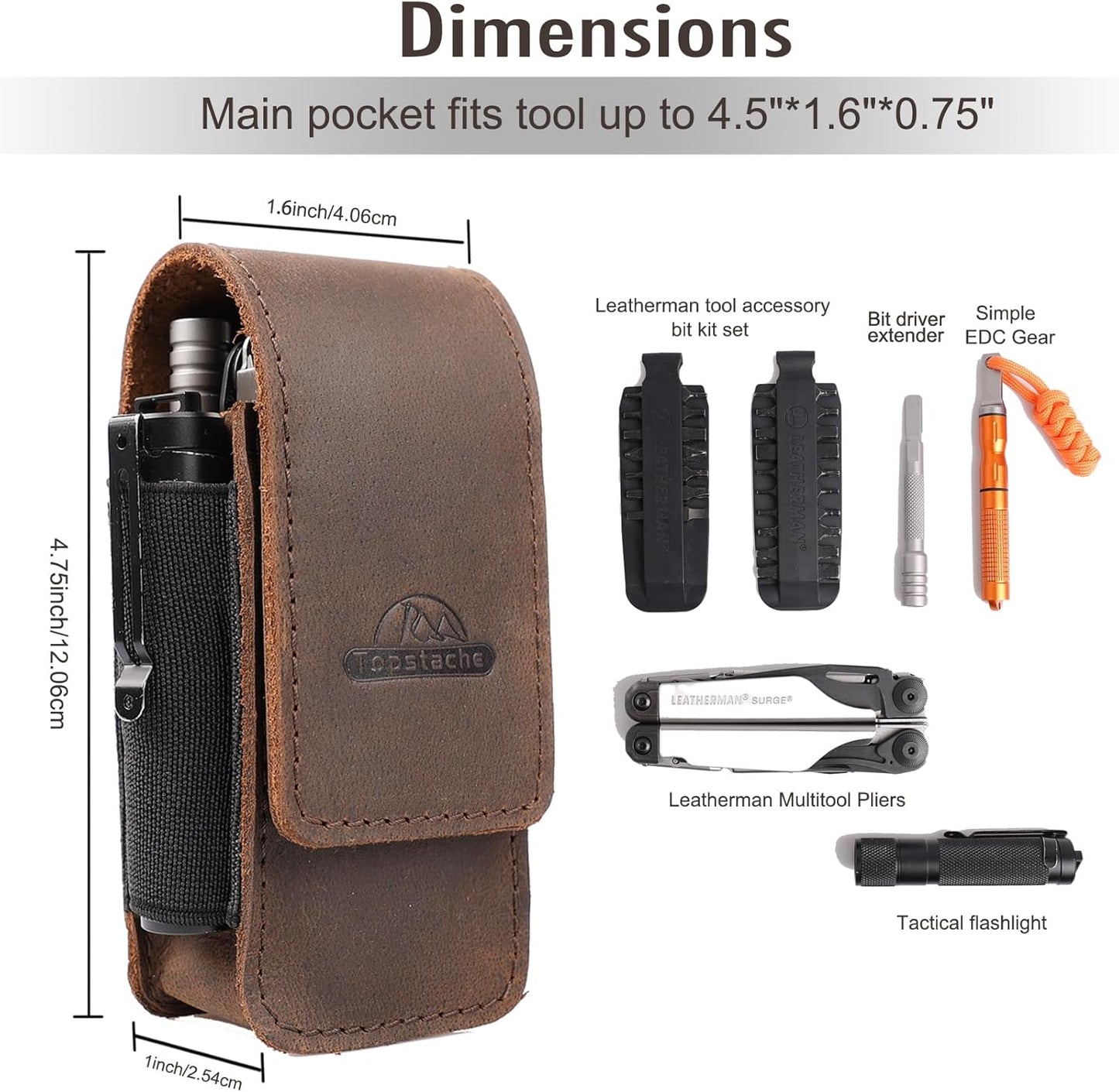 Leather Multitool Sheath for Belt - Multitool Holster for Belt - Multitool Pouch Fits Folding Tool - Magnetic Closure EDC Belt Organizer - EDC Belt Pouch - Multitool Holder, DarkBrown