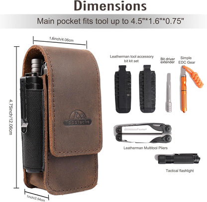 Leather Multitool Sheath for Belt - Multitool Holster for Belt - Multitool Pouch Fits Folding Tool - Magnetic Closure EDC Belt Organizer - EDC Belt Pouch - Multitool Holder, DarkBrown