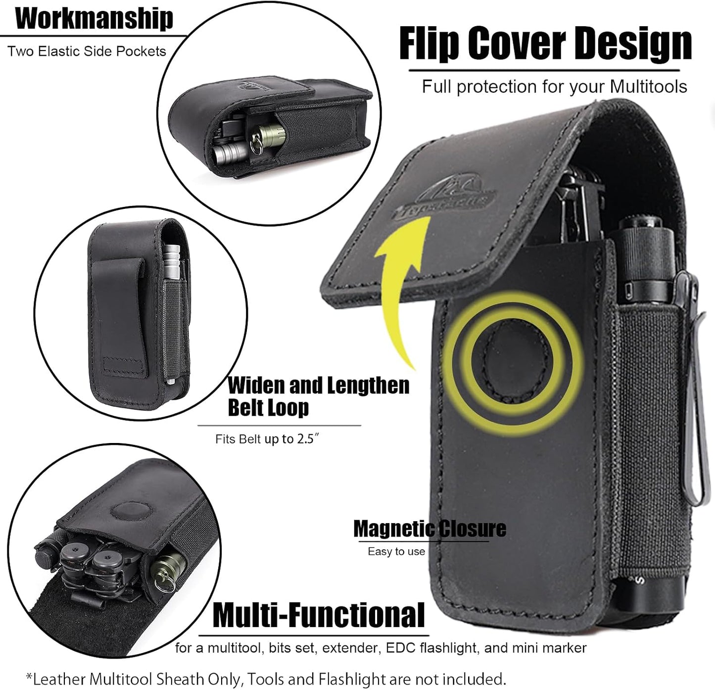 Leather Multitool Sheath for Belt - Multitool Holster for Belt - Multitool Pouch Fits Folding Tool - Magnetic Closure EDC Belt Organizer - EDC Belt Pouch - Multitool Holder, DarkBrown