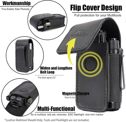 Leather Multitool Sheath for Belt - Multitool Holster for Belt - Multitool Pouch Fits Folding Tool - Magnetic Closure EDC Belt Organizer - EDC Belt Pouch - Multitool Holder, DarkBrown