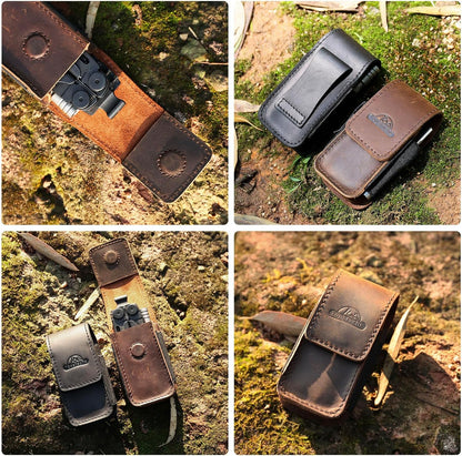 Leather Multitool Sheath for Belt - Multitool Holster for Belt - Multitool Pouch Fits Folding Tool - Magnetic Closure EDC Belt Organizer - EDC Belt Pouch - Multitool Holder, DarkBrown