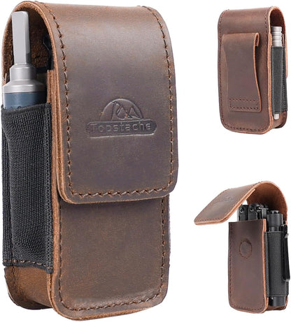 Leather Multitool Sheath for Belt - Multitool Holster for Belt - Multitool Pouch Fits Folding Tool - Magnetic Closure EDC Belt Organizer - EDC Belt Pouch - Multitool Holder, DarkBrown