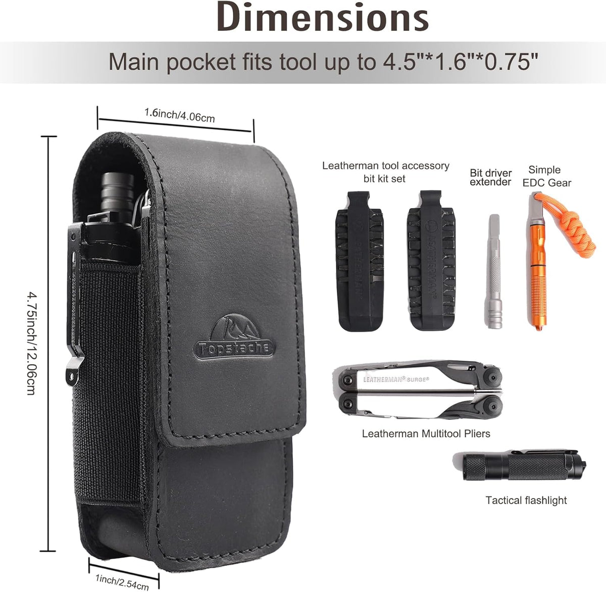Leather Multitool Sheath for Belt - Multitool Holster for Belt - Multitool Pouch Fits Folding Tool - Magnetic Closure EDC Belt Organizer - EDC Belt Pouch - Multitool Holder, DarkBrown
