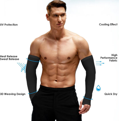 2 Pairs Arm Sleeves for Men Women UV Sun Protection UPF 50 Cooling Compression Sleeve to Cover Arm Tattoo Cover Up