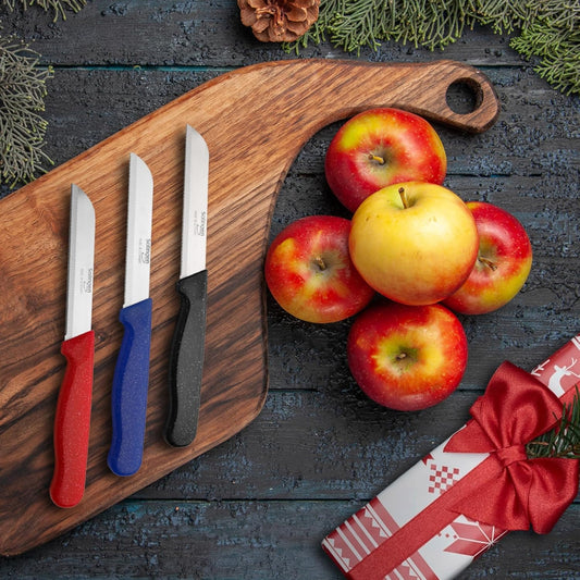 Serrated Paring Knife - Set of 6 Pcs German Solingen Small Knife Set Small Kitchen Paring Fruit Vegetable Tomato Knives Stainless Steel Cutting & Peeling, Black