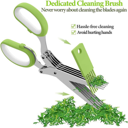 Upgraded Herb Scissors, Herb Shears Cutter Tool, with Sharp Stainless Steel Blades and Cleaning Comb, Must-Have Kitchen & Cooking Gadget, for Cutting Garden Herbs, Cilantro, Green Onion (Green)