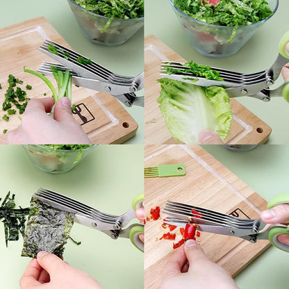 Upgraded Herb Scissors, Herb Shears Cutter Tool, with Sharp Stainless Steel Blades and Cleaning Comb, Must-Have Kitchen & Cooking Gadget, for Cutting Garden Herbs, Cilantro, Green Onion (Green)