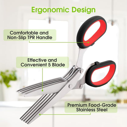Upgraded Herb Scissors, Herb Shears Cutter Tool, with Sharp Stainless Steel Blades and Cleaning Comb, Must-Have Kitchen & Cooking Gadget, for Cutting Garden Herbs, Cilantro, Green Onion (Green)