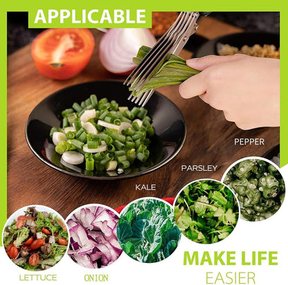 Upgraded Herb Scissors, Herb Shears Cutter Tool, with Sharp Stainless Steel Blades and Cleaning Comb, Must-Have Kitchen & Cooking Gadget, for Cutting Garden Herbs, Cilantro, Green Onion (Green)