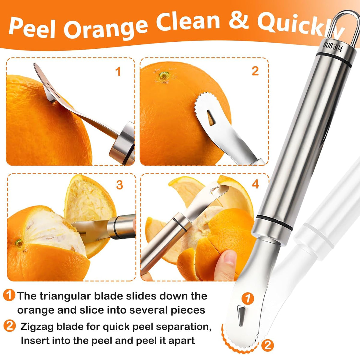 Stainless Steel Orange Peeler – Triangular & Serrated Blade Citrus Peeler