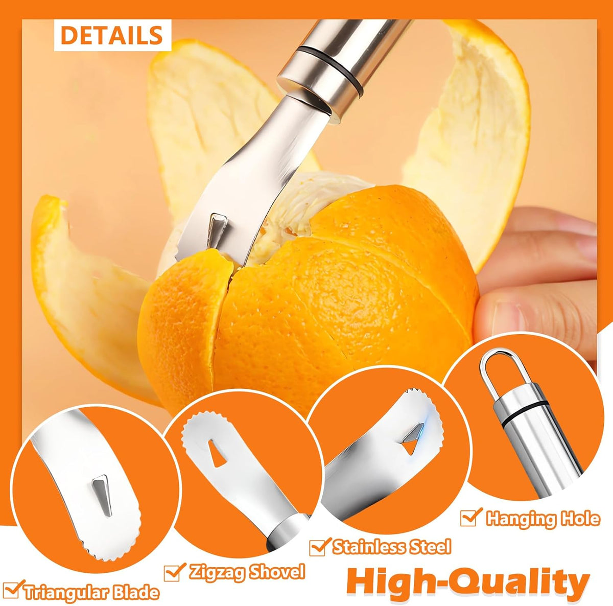 Stainless Steel Orange Peeler – Triangular & Serrated Blade Citrus Peeler