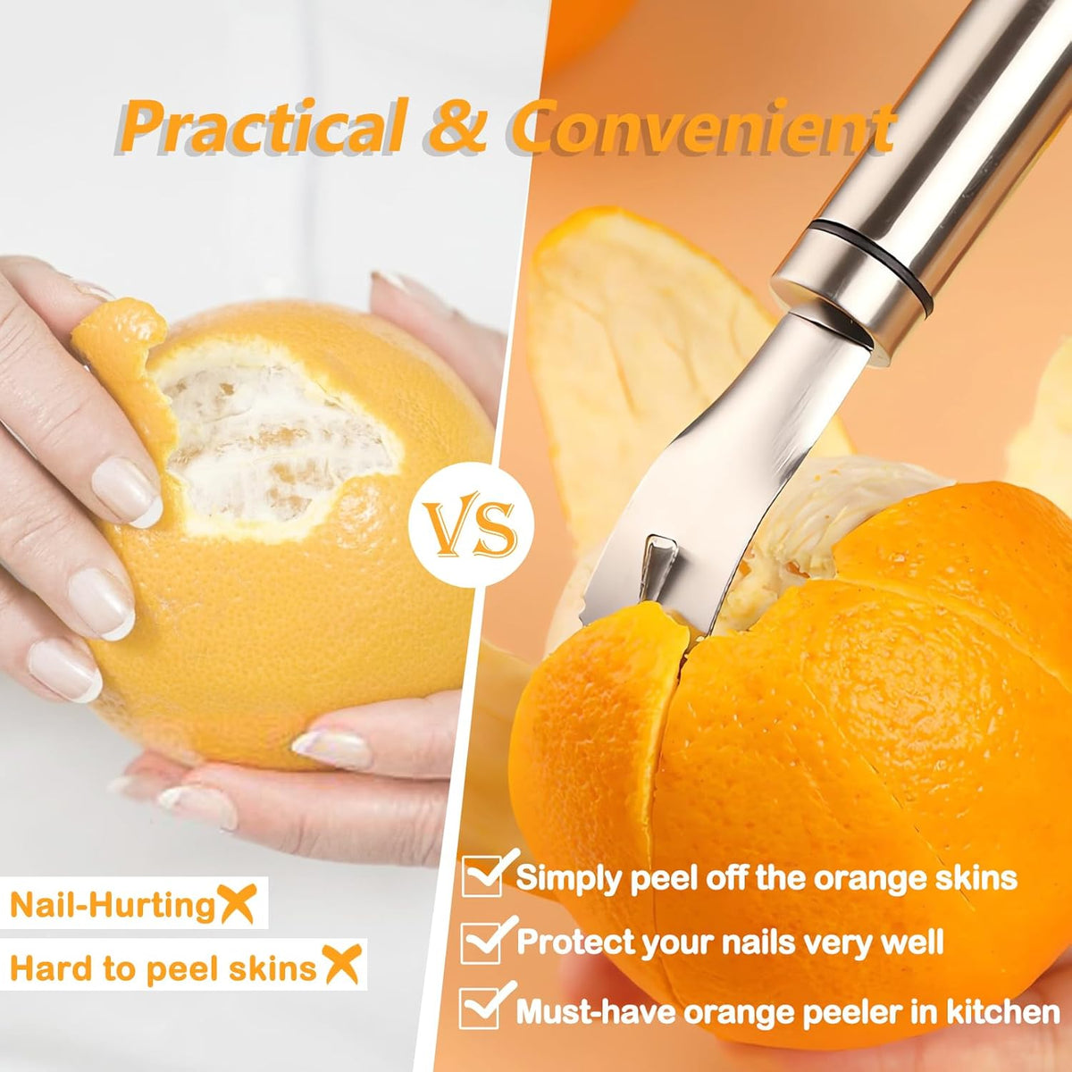 Stainless Steel Orange Peeler – Triangular & Serrated Blade Citrus Peeler