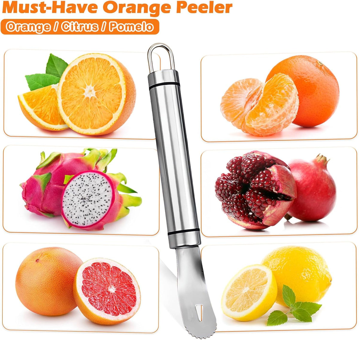 Stainless Steel Orange Peeler – Triangular & Serrated Blade Citrus Peeler