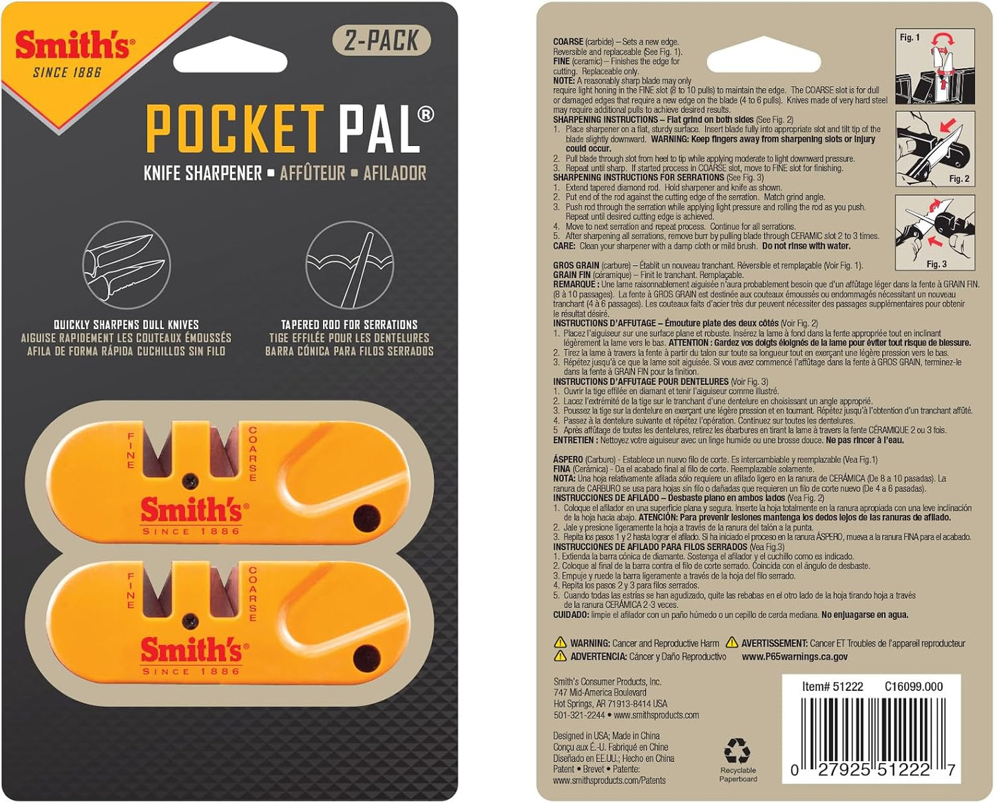 SMITH’S Pocket Pal Knife Sharpener, 2-Pack