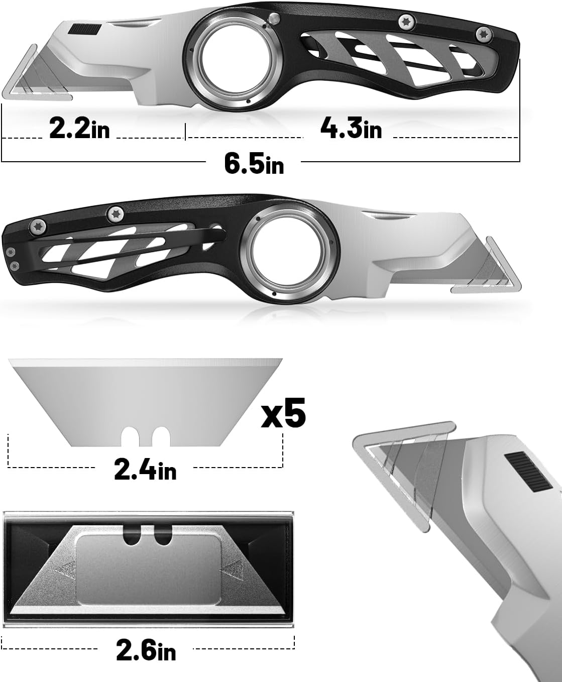Folding Utility Knife Pocket Knife, Heavy-Duty Box Cutter with Anti Slip Finger Loop, Quick Change Blade Razor Knife, Box Cutters for Home, Office, Warehouse, Durable Razor Knife, Box Knife (Red)