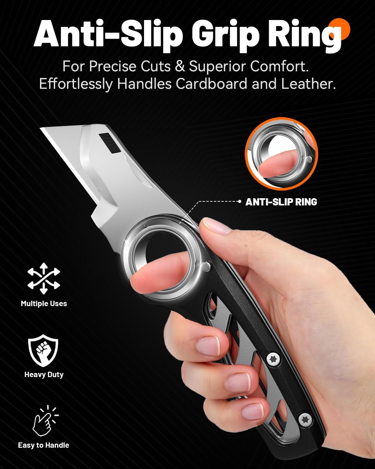 Folding Utility Knife Pocket Knife, Heavy-Duty Box Cutter with Anti Slip Finger Loop, Quick Change Blade Razor Knife, Box Cutters for Home, Office, Warehouse, Durable Razor Knife, Box Knife (Red)