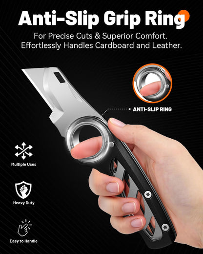 Folding Utility Knife Pocket Knife, Heavy-Duty Box Cutter with Anti Slip Finger Loop, Quick Change Blade Razor Knife, Box Cutters for Home, Office, Warehouse, Durable Razor Knife, Box Knife (Red)