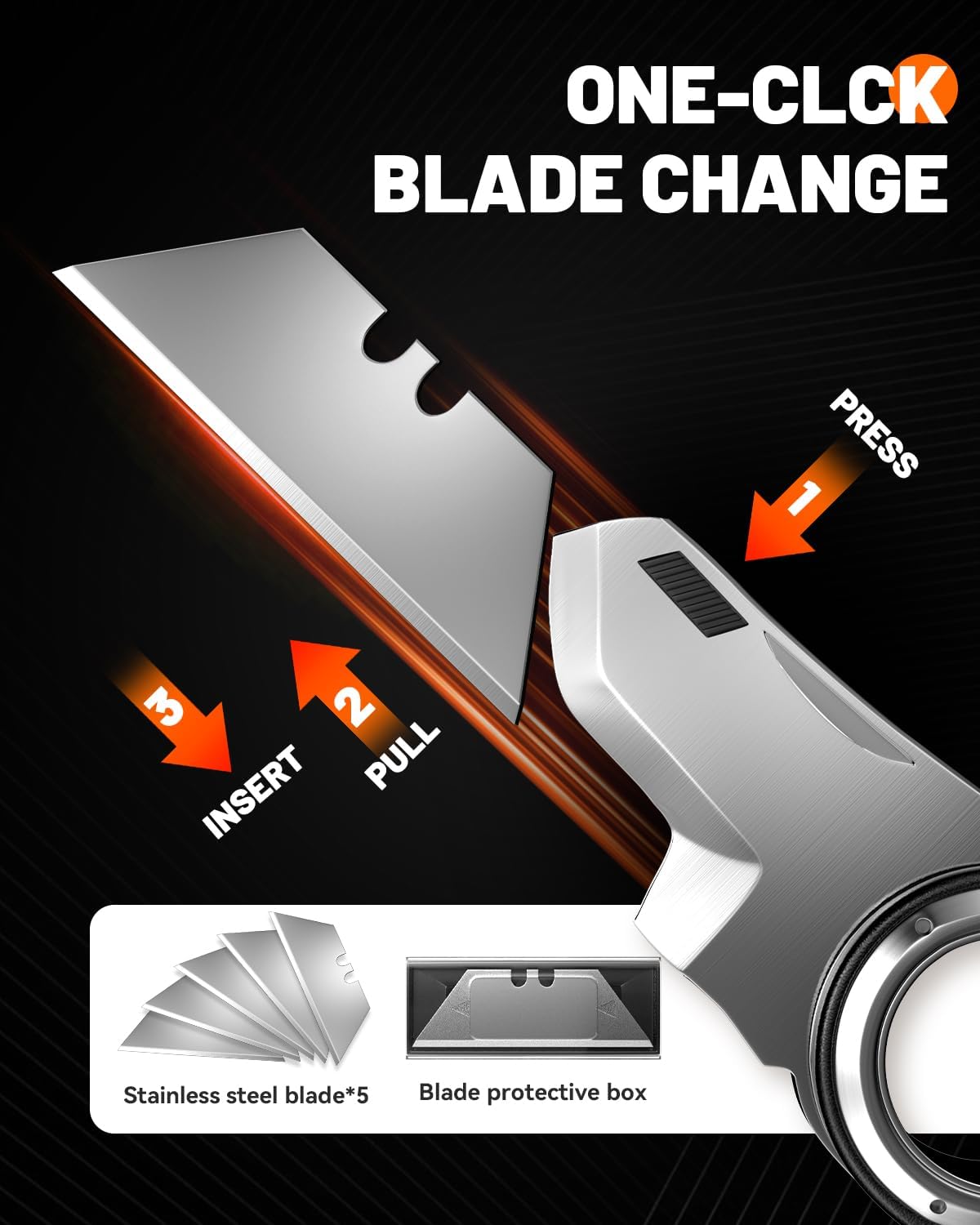 Folding Utility Knife Pocket Knife, Heavy-Duty Box Cutter with Anti Slip Finger Loop, Quick Change Blade Razor Knife, Box Cutters for Home, Office, Warehouse, Durable Razor Knife, Box Knife (Red)