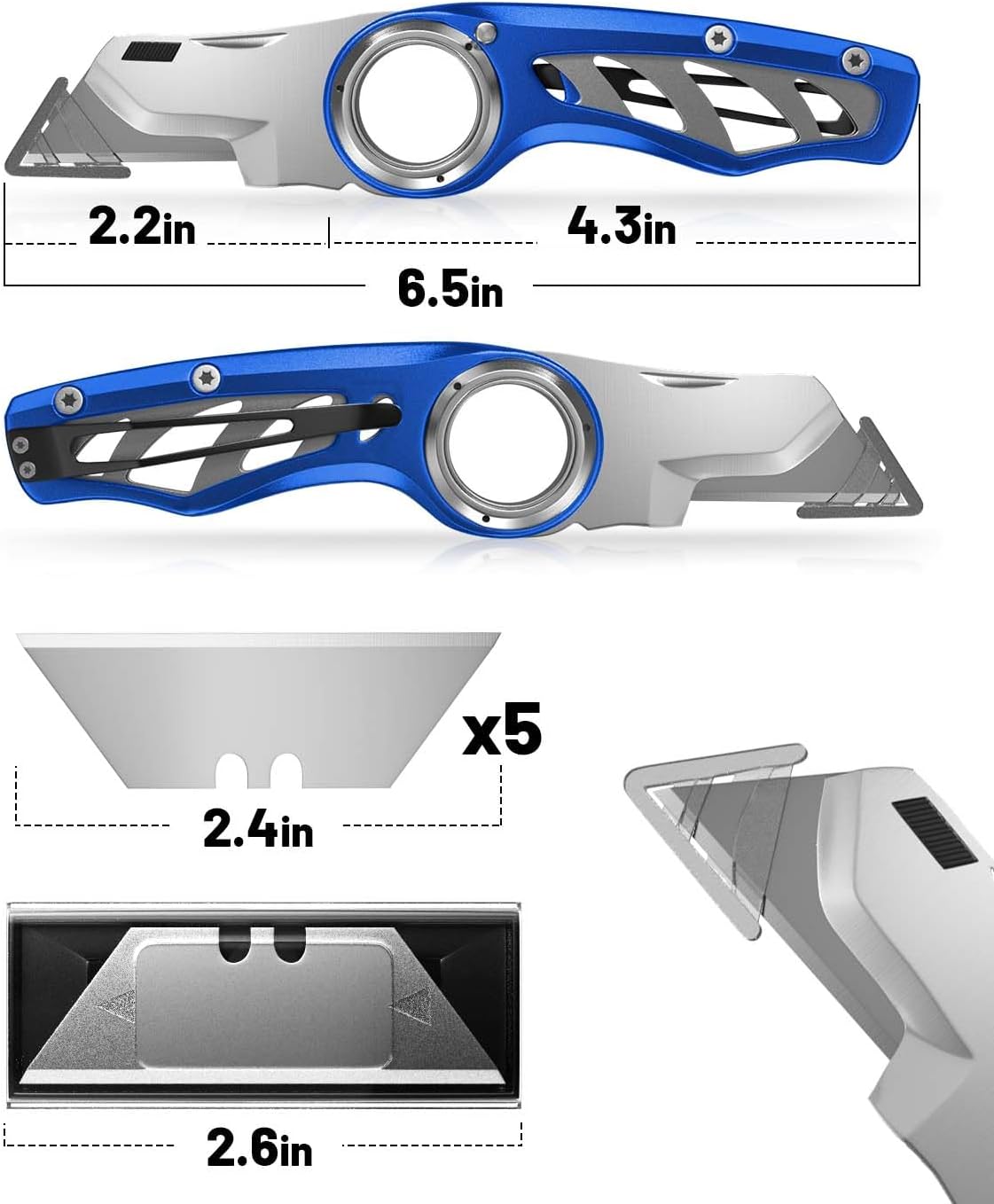 Folding Utility Knife Pocket Knife, Heavy-Duty Box Cutter with Anti Slip Finger Loop, Quick Change Blade Razor Knife, Box Cutters for Home, Office, Warehouse, Durable Razor Knife, Box Knife (Red)