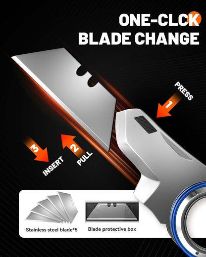 Folding Utility Knife Pocket Knife, Heavy-Duty Box Cutter with Anti Slip Finger Loop, Quick Change Blade Razor Knife, Box Cutters for Home, Office, Warehouse, Durable Razor Knife, Box Knife (Red)