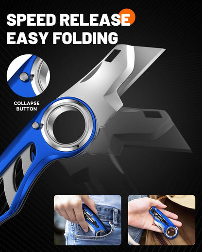 Folding Utility Knife Pocket Knife, Heavy-Duty Box Cutter with Anti Slip Finger Loop, Quick Change Blade Razor Knife, Box Cutters for Home, Office, Warehouse, Durable Razor Knife, Box Knife (Red)