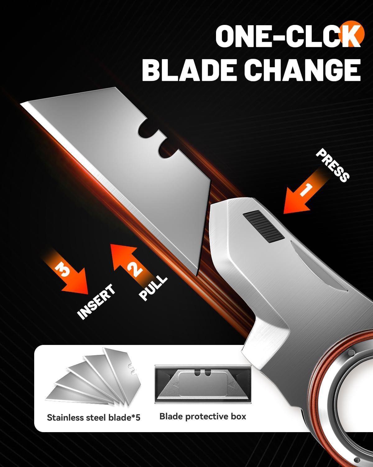 Folding Utility Knife Pocket Knife, Heavy-Duty Box Cutter with Anti Slip Finger Loop, Quick Change Blade Razor Knife, Box Cutters for Home, Office, Warehouse, Durable Razor Knife, Box Knife (Red)
