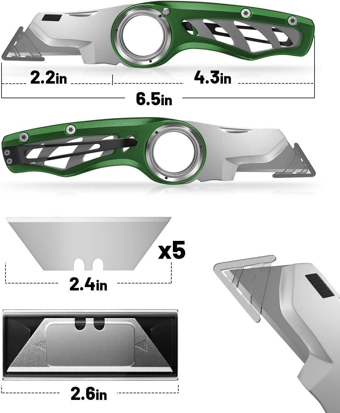 Folding Utility Knife Pocket Knife, Heavy-Duty Box Cutter with Anti Slip Finger Loop, Quick Change Blade Razor Knife, Box Cutters for Home, Office, Warehouse, Durable Razor Knife, Box Knife (Red)