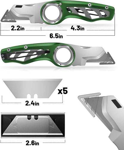Folding Utility Knife Pocket Knife, Heavy-Duty Box Cutter with Anti Slip Finger Loop, Quick Change Blade Razor Knife, Box Cutters for Home, Office, Warehouse, Durable Razor Knife, Box Knife (Red)