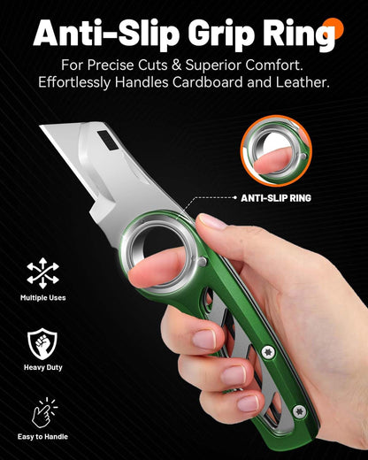Folding Utility Knife Pocket Knife, Heavy-Duty Box Cutter with Anti Slip Finger Loop, Quick Change Blade Razor Knife, Box Cutters for Home, Office, Warehouse, Durable Razor Knife, Box Knife (Red)