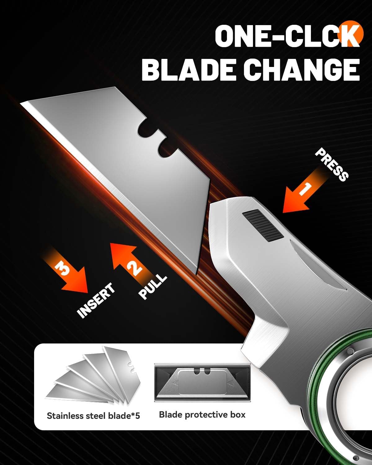 Folding Utility Knife Pocket Knife, Heavy-Duty Box Cutter with Anti Slip Finger Loop, Quick Change Blade Razor Knife, Box Cutters for Home, Office, Warehouse, Durable Razor Knife, Box Knife (Red)