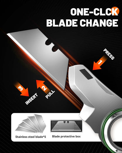 Folding Utility Knife Pocket Knife, Heavy-Duty Box Cutter with Anti Slip Finger Loop, Quick Change Blade Razor Knife, Box Cutters for Home, Office, Warehouse, Durable Razor Knife, Box Knife (Red)