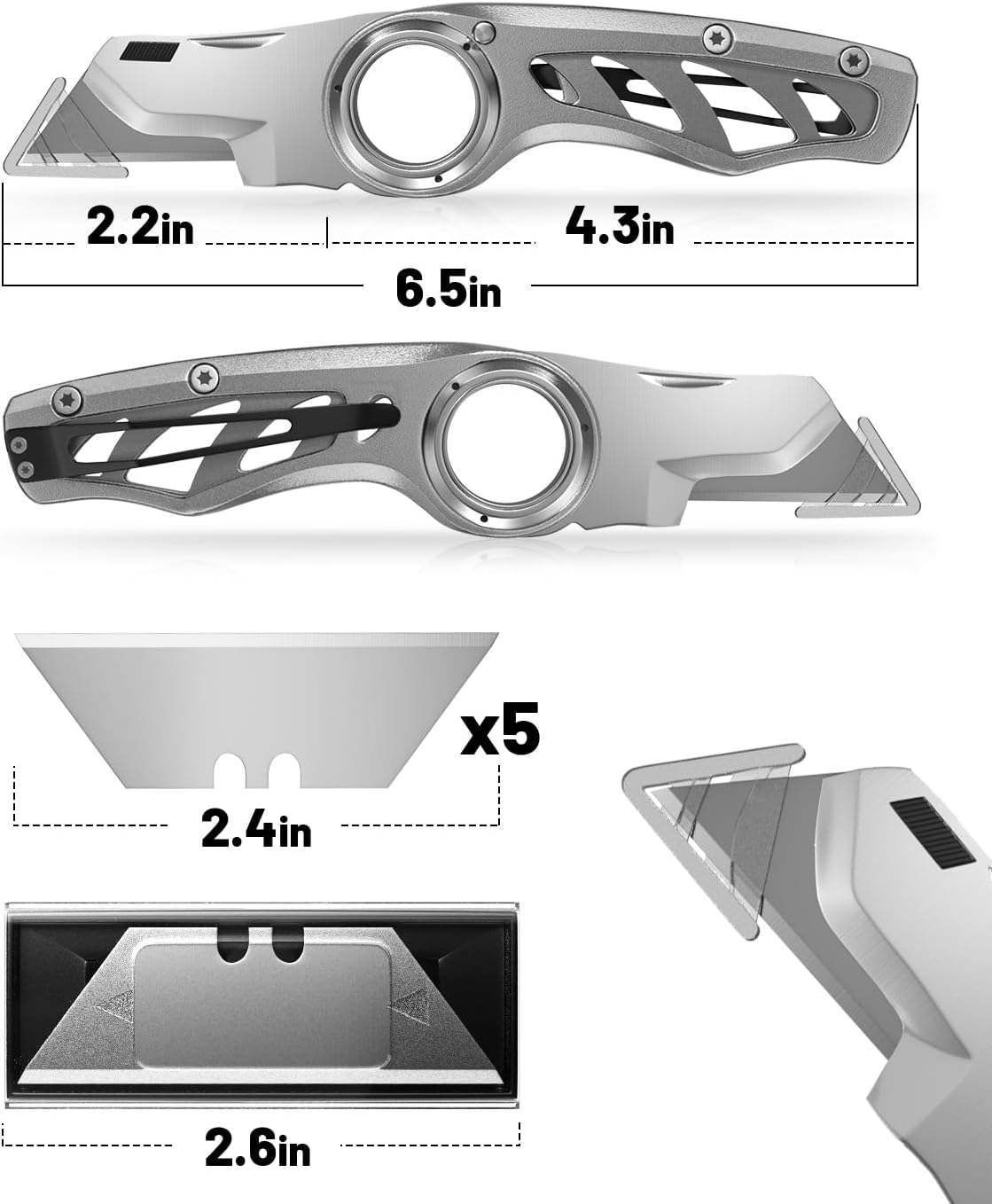 Folding Utility Knife Pocket Knife, Heavy-Duty Box Cutter with Anti Slip Finger Loop, Quick Change Blade Razor Knife, Box Cutters for Home, Office, Warehouse, Durable Razor Knife, Box Knife (Red)