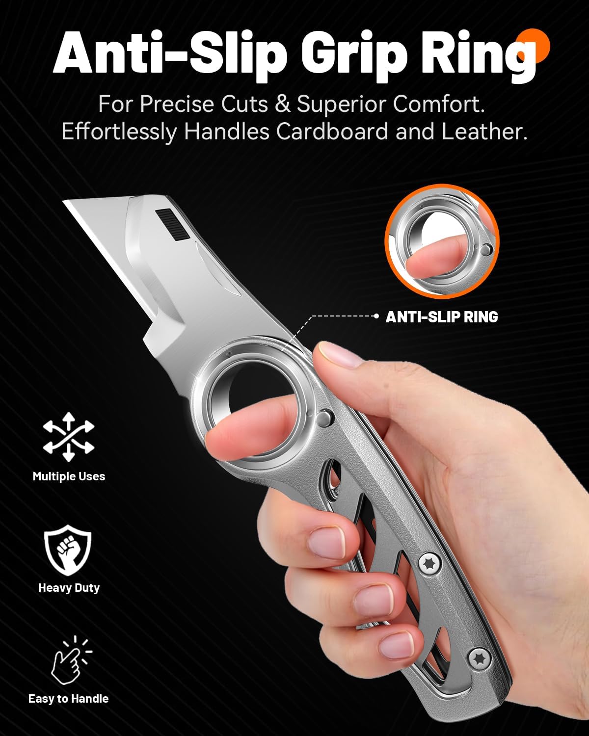 Folding Utility Knife Pocket Knife, Heavy-Duty Box Cutter with Anti Slip Finger Loop, Quick Change Blade Razor Knife, Box Cutters for Home, Office, Warehouse, Durable Razor Knife, Box Knife (Red)