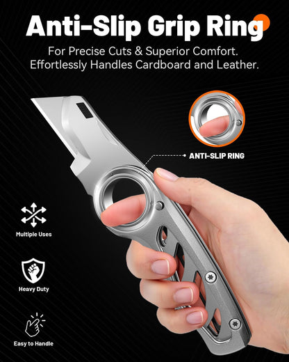 Folding Utility Knife Pocket Knife, Heavy-Duty Box Cutter with Anti Slip Finger Loop, Quick Change Blade Razor Knife, Box Cutters for Home, Office, Warehouse, Durable Razor Knife, Box Knife (Red)