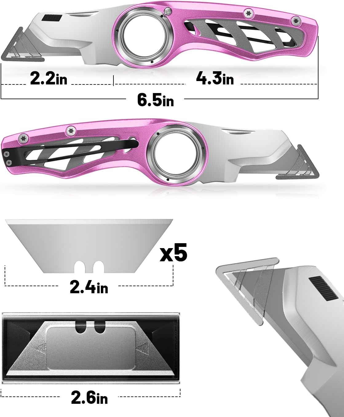 Folding Utility Knife Pocket Knife, Heavy-Duty Box Cutter with Anti Slip Finger Loop, Quick Change Blade Razor Knife, Box Cutters for Home, Office, Warehouse, Durable Razor Knife, Box Knife (Red)