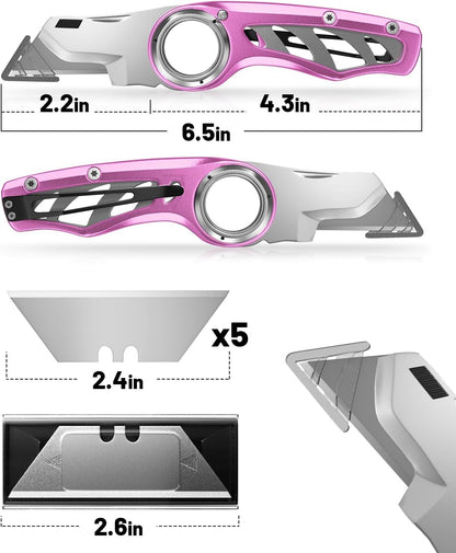 Folding Utility Knife Pocket Knife, Heavy-Duty Box Cutter with Anti Slip Finger Loop, Quick Change Blade Razor Knife, Box Cutters for Home, Office, Warehouse, Durable Razor Knife, Box Knife (Red)