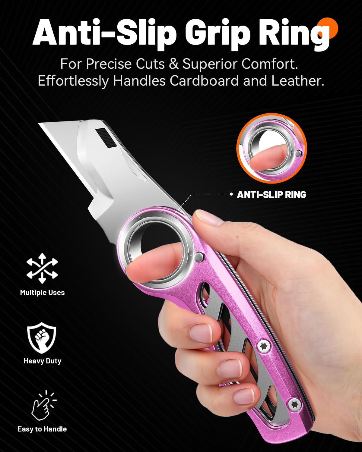Folding Utility Knife Pocket Knife, Heavy-Duty Box Cutter with Anti Slip Finger Loop, Quick Change Blade Razor Knife, Box Cutters for Home, Office, Warehouse, Durable Razor Knife, Box Knife (Red)