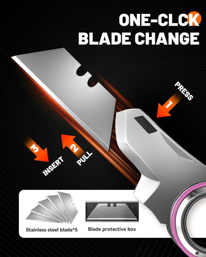 Folding Utility Knife Pocket Knife, Heavy-Duty Box Cutter with Anti Slip Finger Loop, Quick Change Blade Razor Knife, Box Cutters for Home, Office, Warehouse, Durable Razor Knife, Box Knife (Red)