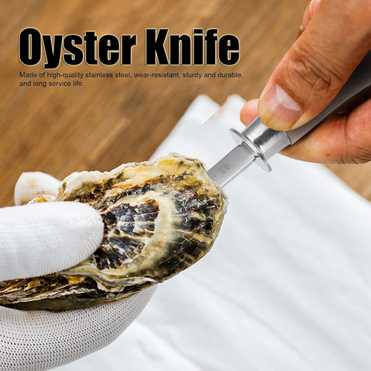 oyster shucking knife,Oyster Shucker Tools, Stainless Steel Oyster Knife with Wood Long Handle, Oyster Knife and Clam Knife Large Labor Saving Oyster Shucking Knife for Seafood