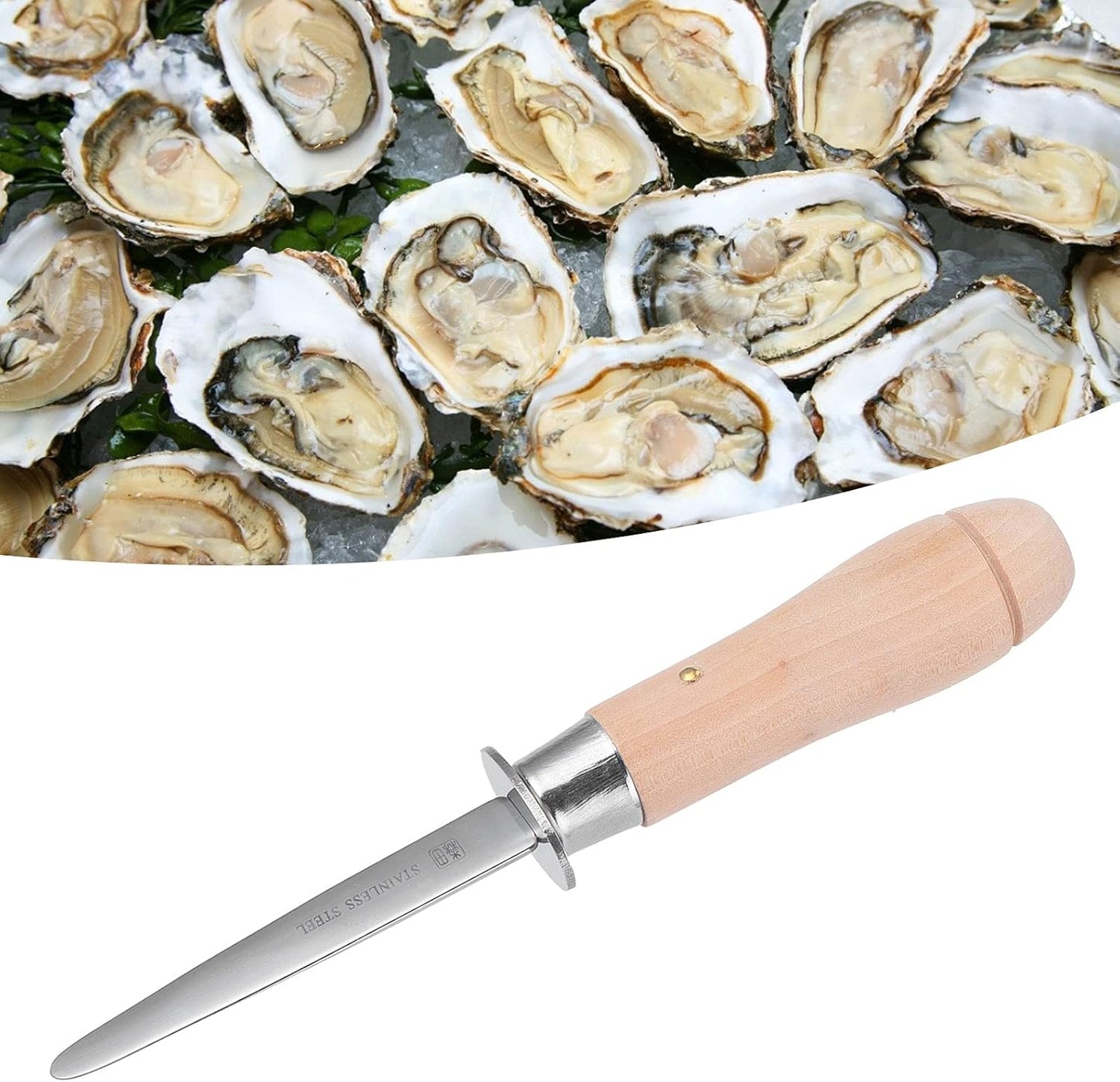 oyster shucking knife,Oyster Shucker Tools, Stainless Steel Oyster Knife with Wood Long Handle, Oyster Knife and Clam Knife Large Labor Saving Oyster Shucking Knife for Seafood