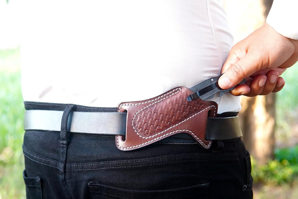 Leather Knife Sheath for Belt - Cross Draw Pocket Knife Sheath - Leather Folding Knife Holster for 5 inch Pocket Knife Holder TOP Grain Leather 430