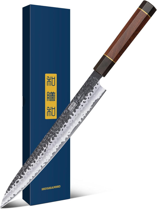 Sushi Knife 10 Inch, Ultra Sharp Sashimi Knives, Rosewood Handle | Hand Forged High Carbon Steel Yanagiba Knife, Japanese Kitchen Chef Knives for Cutting Sushi & Sashimi, Fish Filleting