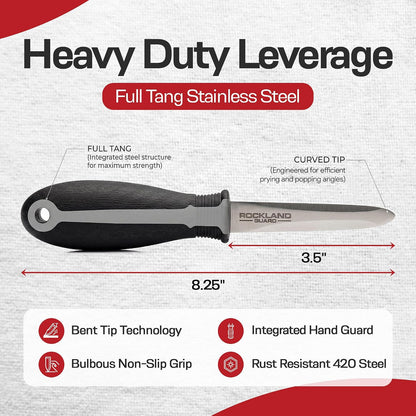 Oyster Shucking Knife - 3.5” Heavy Duty 420 Stainless Steel Shucker for Clams & Shellfish - Non-Slip Ergonomic Handle Seafood Tool for Beginners, 1-Pack