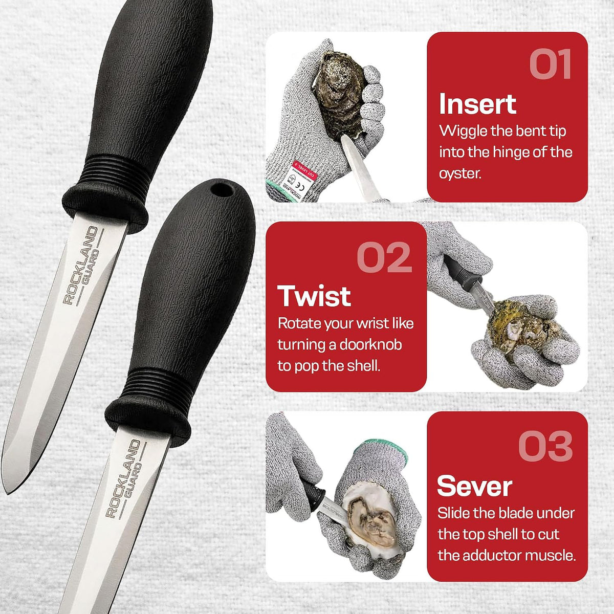Oyster Shucking Knife - 3.5” Heavy Duty 420 Stainless Steel Shucker for Clams & Shellfish - Non-Slip Ergonomic Handle Seafood Tool for Beginners, 1-Pack