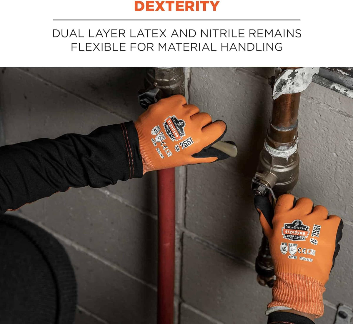 Unisex Proflex 7551 Coated Cut-resistant Winter Work Gloves - Ansi/Isea 105-2016 A5, En 388: 3x43e, Waterproof