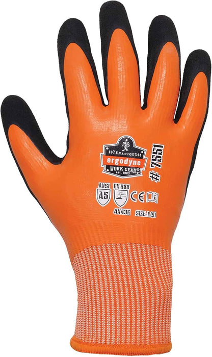 Unisex Proflex 7551 Coated Cut-resistant Winter Work Gloves - Ansi/Isea 105-2016 A5, En 388: 3x43e, Waterproof