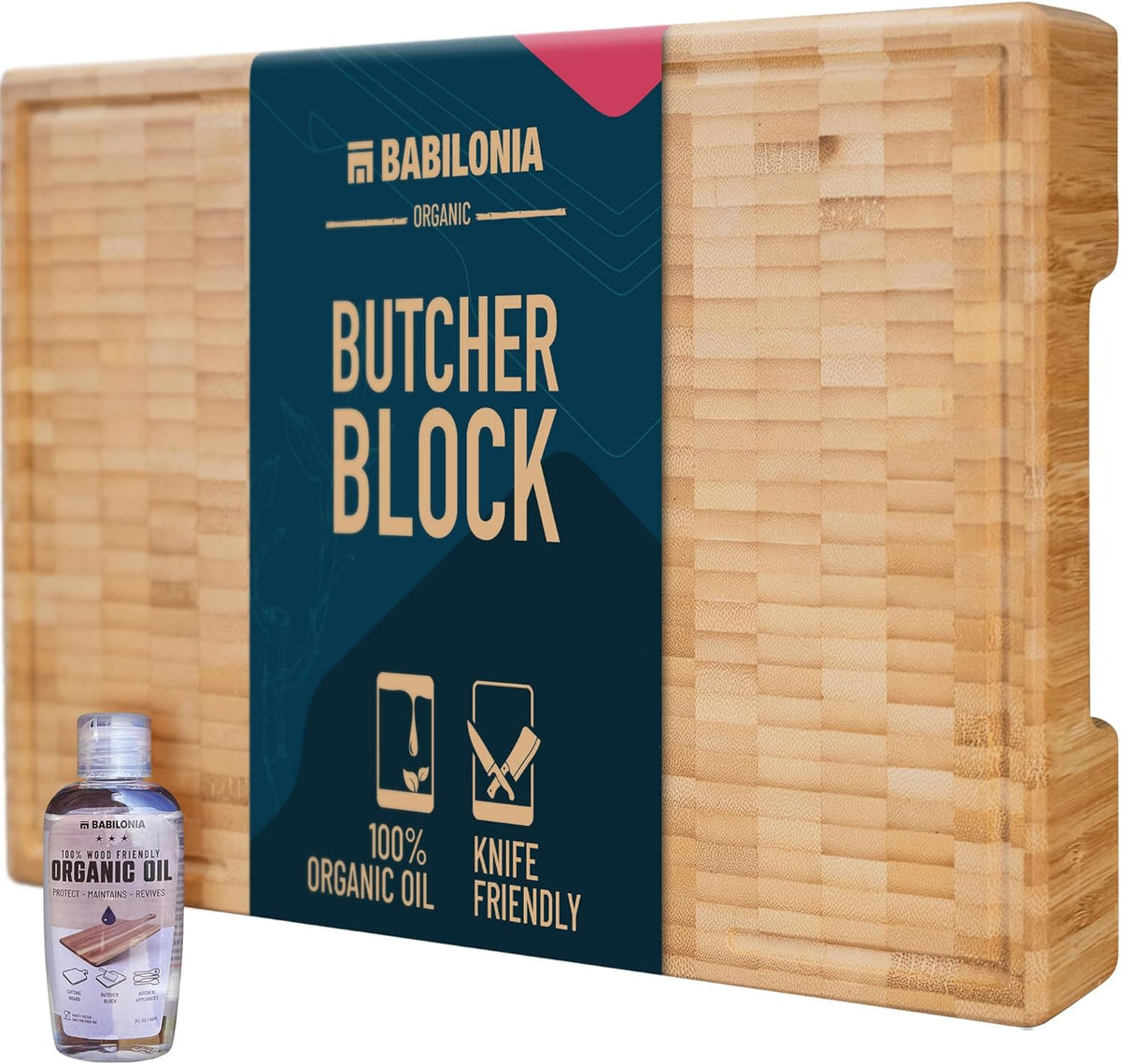 Bamboo Cutting Board, End Grain Butcher Block for Kitchen, Extra Thick 1.7" | 20 x 12.2 Inch (Extra Thick 1.7") Professional, Heavy Duty Hardwood Non Toxic Wooden Chopping Board (Oil & Plate Included)