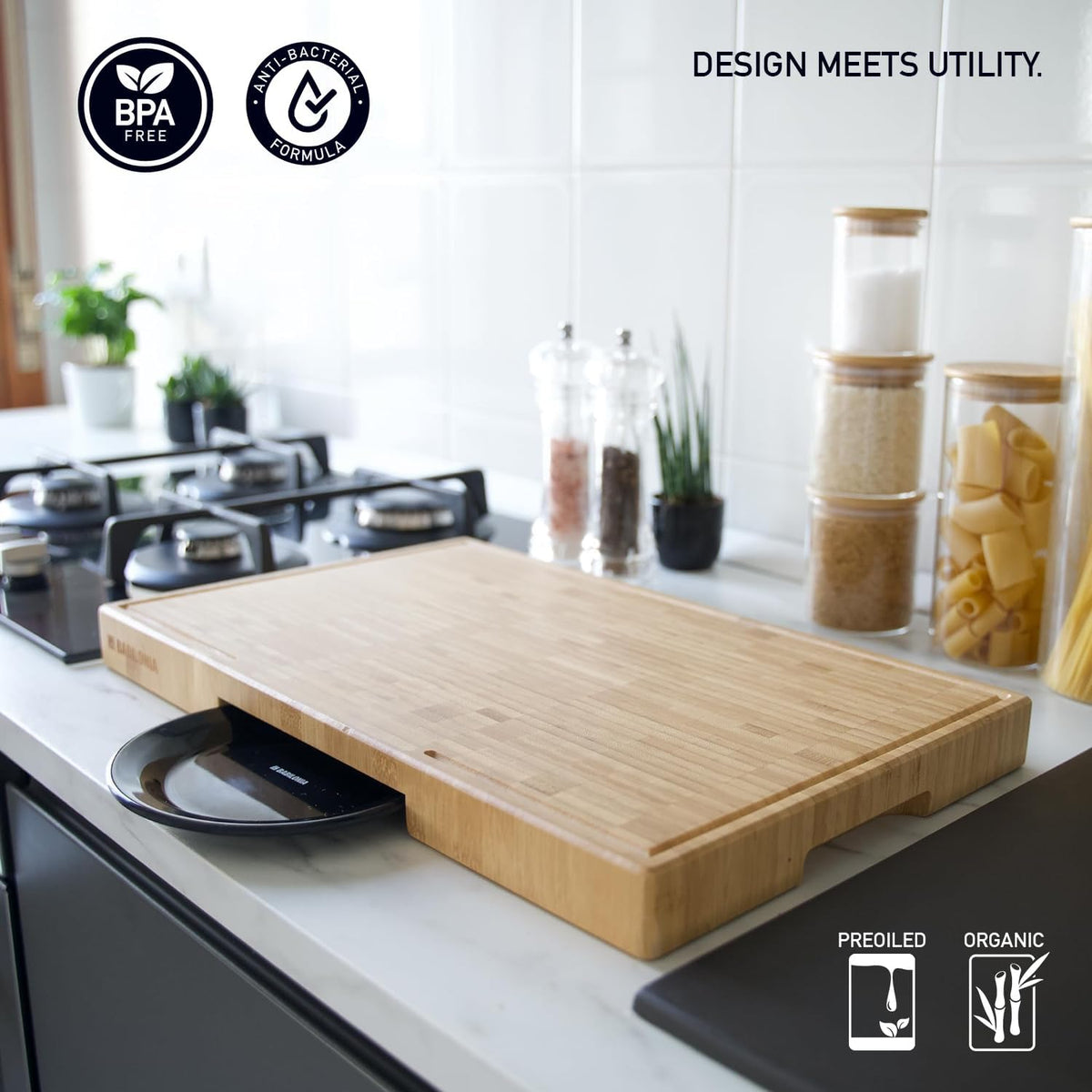 Bamboo Cutting Board, End Grain Butcher Block for Kitchen, Extra Thick 1.7" | 20 x 12.2 Inch (Extra Thick 1.7") Professional, Heavy Duty Hardwood Non Toxic Wooden Chopping Board (Oil & Plate Included)