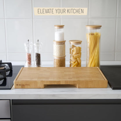 Bamboo Cutting Board, End Grain Butcher Block for Kitchen, Extra Thick 1.7" | 20 x 12.2 Inch (Extra Thick 1.7") Professional, Heavy Duty Hardwood Non Toxic Wooden Chopping Board (Oil & Plate Included)